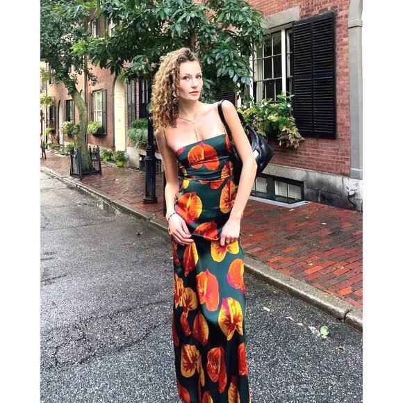 NWT Reformation Frankie Silk Maxi Dress Daiquiri Sz 2 - Picture 5 of 9